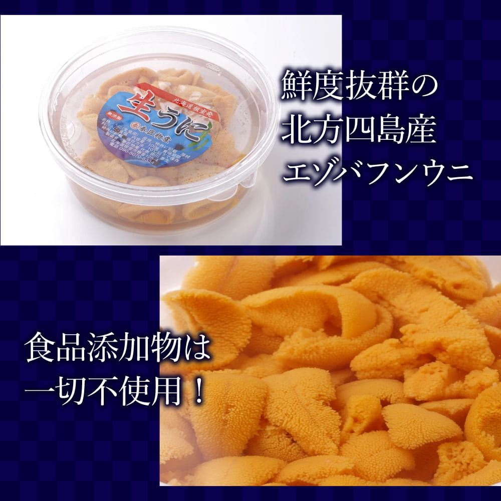 送料無料 塩水うに100g エゾバフンウニ 北海道産・北方四島産 無添加塩水使用